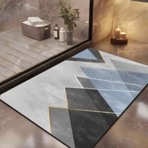 Yellow Weaves Synthetic Rubber 1 Pc Anti Slip Water Soaking Floor Mat,Water Absorbent Non Slip Bath Mat,Quick Dry Mat for Bathroom,Door Mat for Home,Kitchen,Office,Kitchen – Geometric Blue,Rectangular