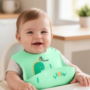 R for Rabbit Safari Silicone Bib for Baby Food Feeding BPA Free, Adjustable Straps Waterproof Built-in Food Pocket Mess Free Ideal for Babies 6 to 36 Months