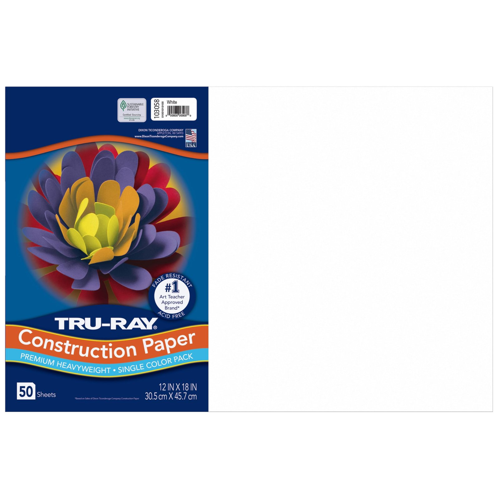 Tru-Ray� Construction Paper, 50% Recycled, 12″ x 18″, White, Pack Of 50