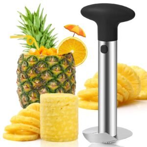 AUBENR Premium Pineapple Corer and Slicer Tool – Sharp Pineapple Cutter with Serrated Tips – Easy to Use and Clean – Stainless Steel Core Remover for Pineapple – Core Fruits with Ease(Black)