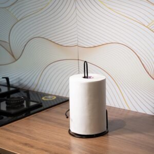 Kitchen Roll Dispenser – Black, Kitchen Napkin Roll Holder, Kitchen Paper Towel Tissue Holder, Chrome Steel
