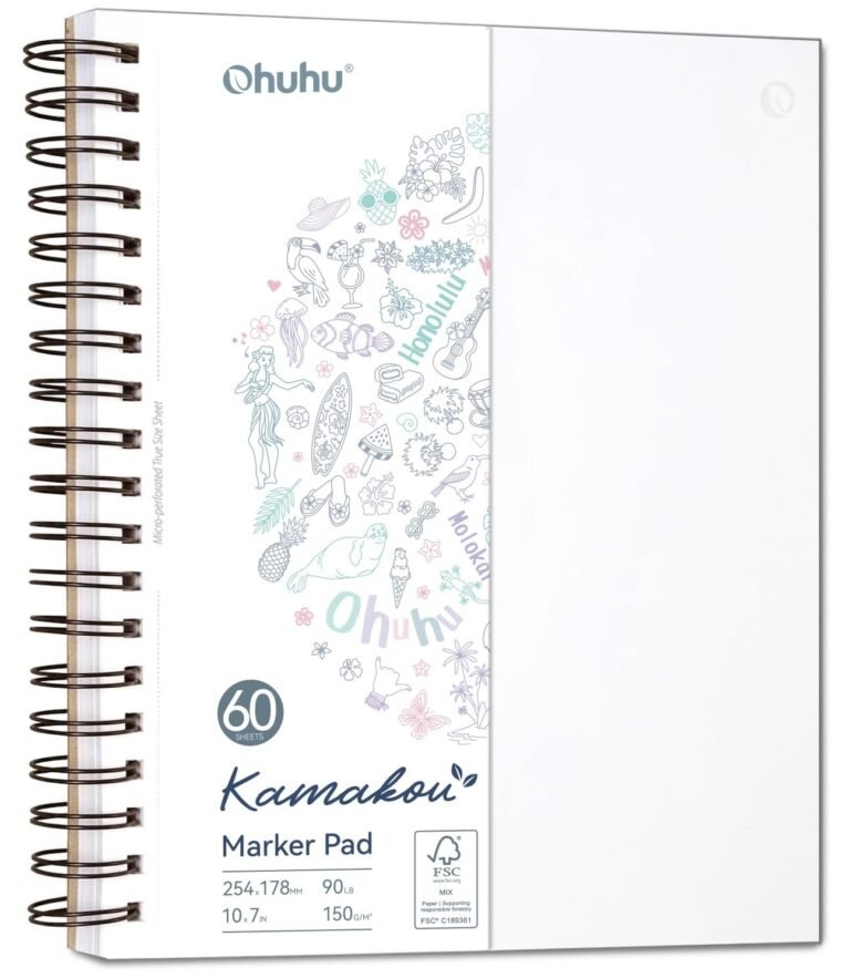 Ohuhu Double-Sided Marker Pads Art Sketchbook Bleedproof – 254mm×193mm Large Paper Size – 90 lb/150 GSM Smooth Drawing Paper – 60 Sheets/120 Pages, Spiral Bound Sketching Book for Alcohol Markers Paints