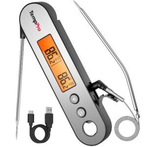 ThermoPro TP610 Dual Probe Digital Instant Read Meat Thermometer Cooking Kitchen Smoker Food Thermometer with Backlight Waterproof for Steak Oven BBQ Grill Thermometer