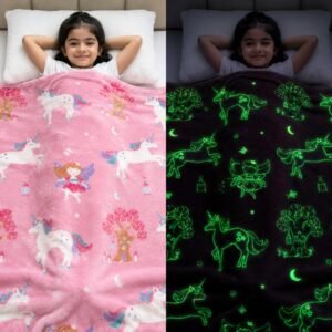 Famyo® Glow in The Dark Blanket for Kids, 0-15 Years |200×152 Cm| Soft Flannel Fleece Throw, Cozy & Warm All-Season Radium Blanket, Ideal Gift for Boys & Girls (Queen Size) (Pink)