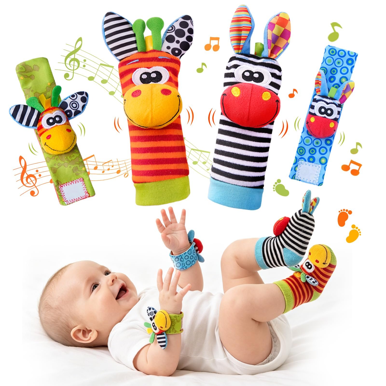 Baby Toys 0-6 Months, Infant Wrist Rattles and Foot Finder Socks Set