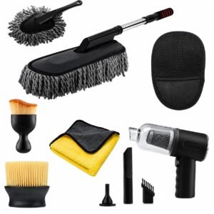 CERAKOTE 7 PCS Car Cleaning Kit with 3-in-1 Mini Vacuum Cleaner, Microfiber Cloth,Big Duster,Car Cleaning Gloves,Wheel Brussh,AC Vent Brush&Interior Dust Brush,for velar,Truck(7 in 1 Car Combo)