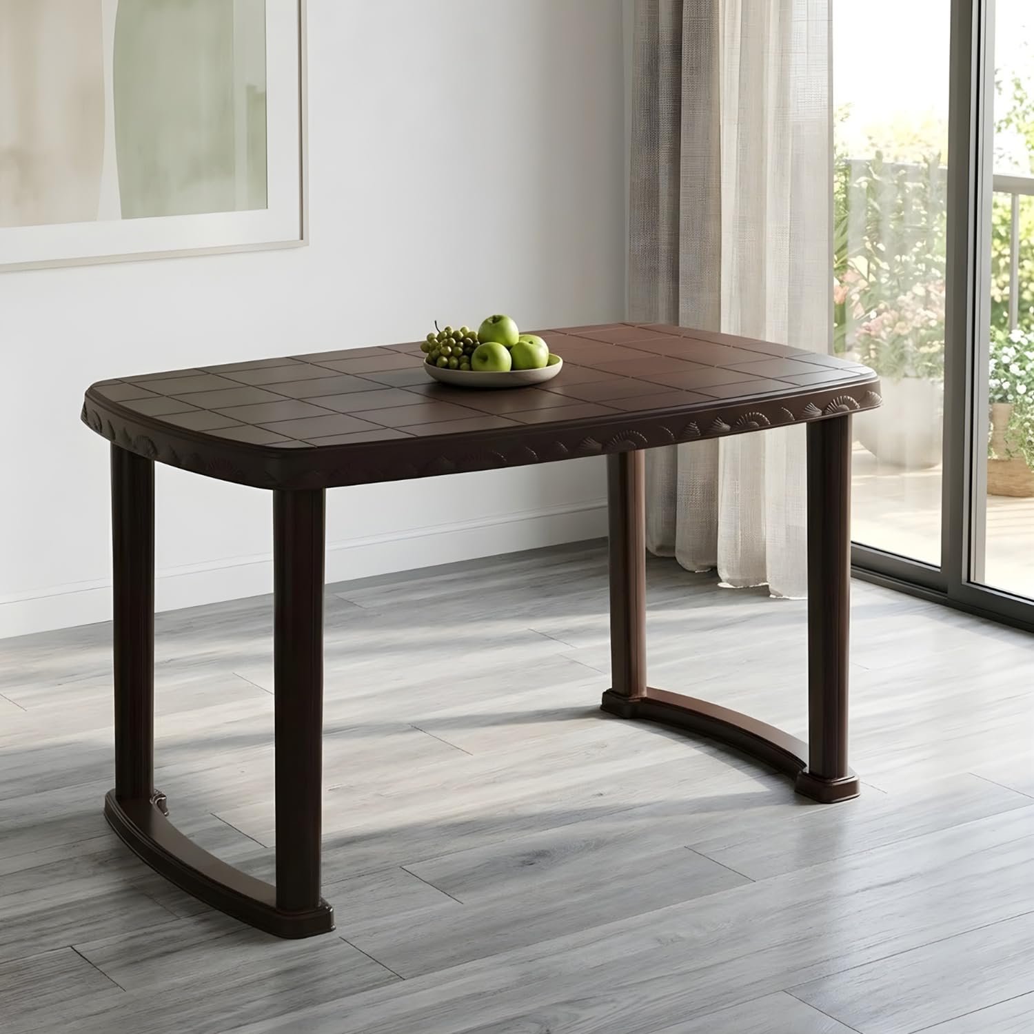 Nilkamal Shahensha Rectangular 4 Seater Virgin Plastic Dining Table for Dining Room | Indoor & Outdoor |Home Office | Hotel, Café and Restaurants | 1 Dining Table |Color Weather Brown
