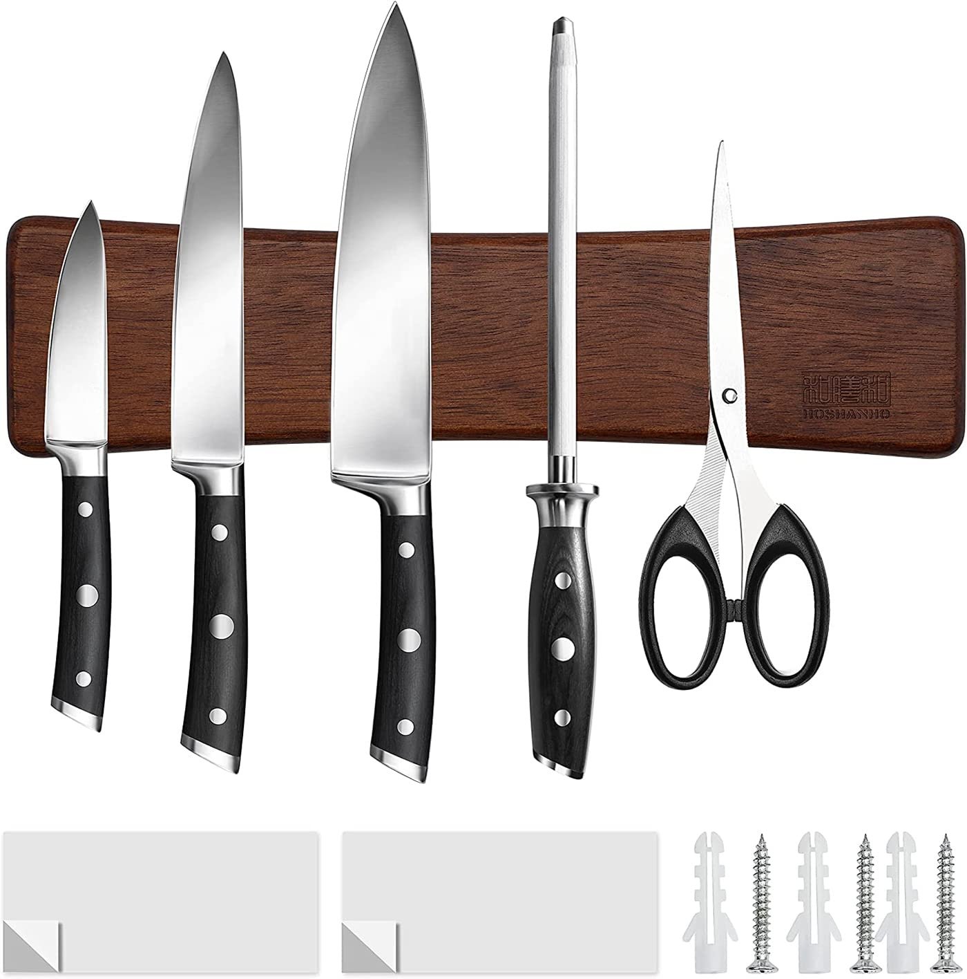 HOSHANHO Knife Magnetic Strip, Acacia Wood Powerful Magnetic Knife Holder