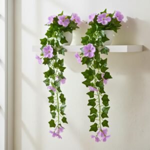 fancymart Artificial Petunia Flower Falling Leaves in Small Pot, 45 cm Height, Home Décor for Wall Shelves & Indoor Spaces