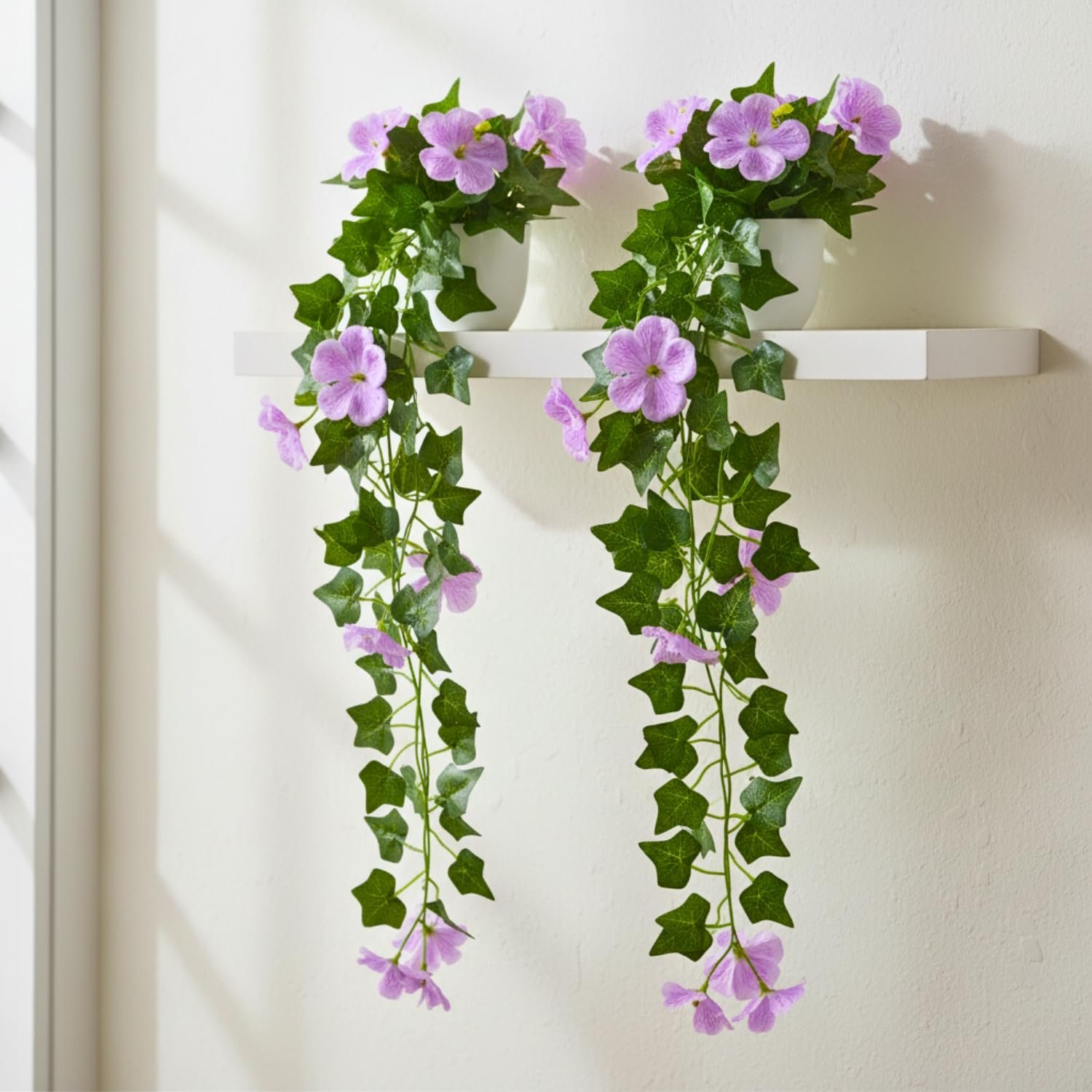 fancymart Artificial Petunia Flower Falling Leaves in Small Pot, 45 cm Height, Home Décor for Wall Shelves & Indoor Spaces