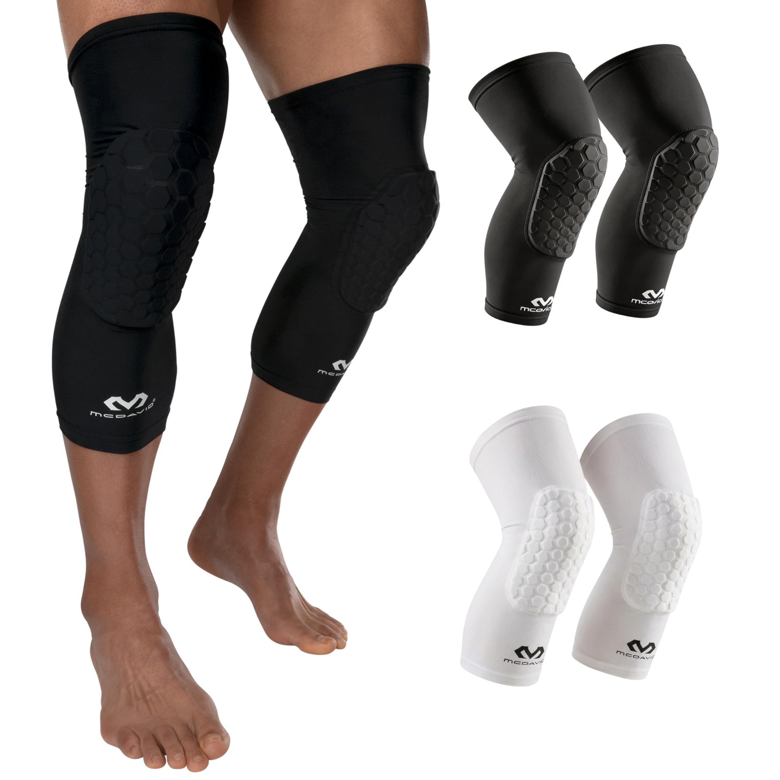 McDavid 6446 Extended Compression Leg Sleeve with Hex Protective Pad – Medium (Black)