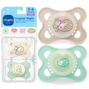 MAM Glow in the Dark Night Orthodontic Pacifier, Unisex, 0-6 Months, 2-Count