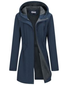 33,000ft Women’s Softshell Long Jacket with Hood Fleece Lined Windproof Warm up Waterproof Windbreaker