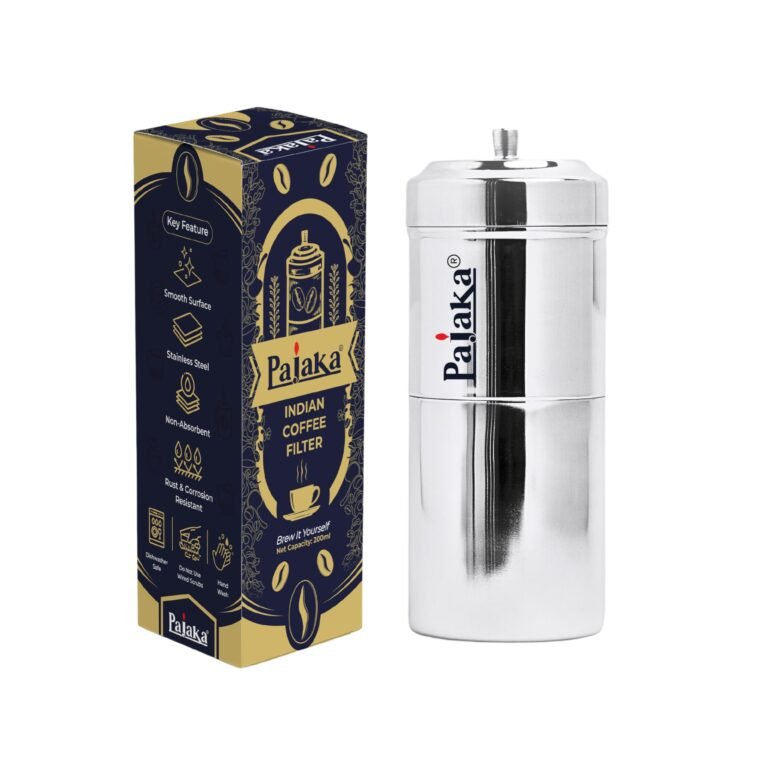 PAJAKA South Indian Filter Coffee Maker – 200 ML Capacity, Stainless Steel Madras Kaapi Kappi Drip Decoction Coffee Brewer, Medium Size for 2-4 Cups, Home & Kitchen