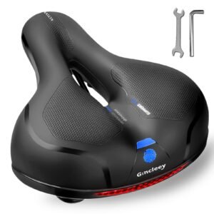 Comfort Bike Seat for Women Men,Wide Bicycle Saddle Replacement Memory Foam Padded Soft Bike Cushion with Dual Shock Absorbing Universal Fit for Indoor/Outdoor Bikes with Reflect