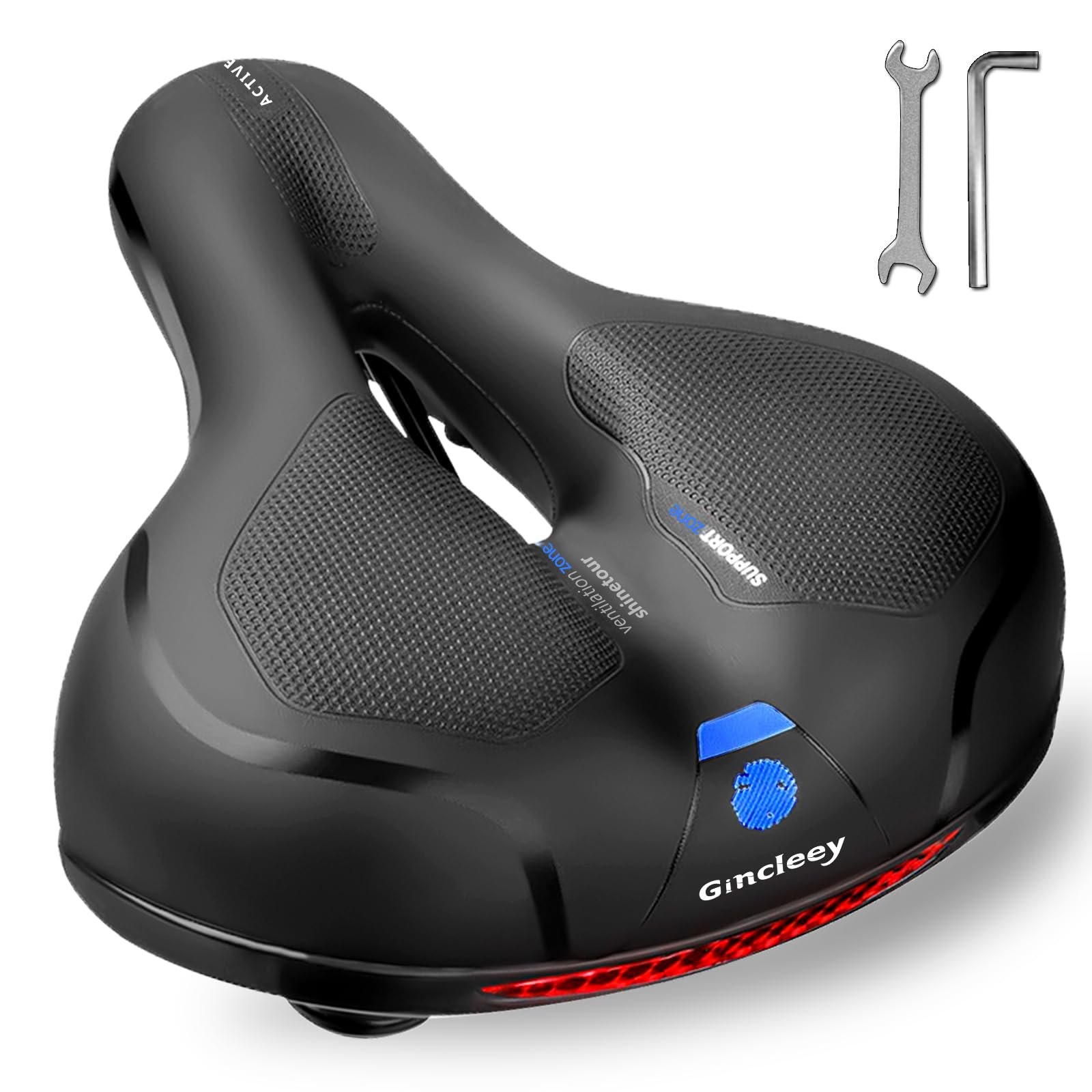 Comfort Bike Seat for Women Men,Wide Bicycle Saddle Replacement Memory Foam Padded Soft Bike Cushion with Dual Shock Absorbing Universal Fit for Indoor/Outdoor Bikes with Reflect