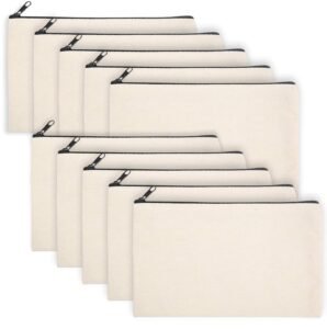 Legigo Canvas Zeedix 10 Pack Blank Diy Craft Bag Pen Case Blank Makeup Bags – Canvas Pencil Bag Cotton Canvas Cosmetic Bag Multi-Purpose Travel Cosmetic Bag