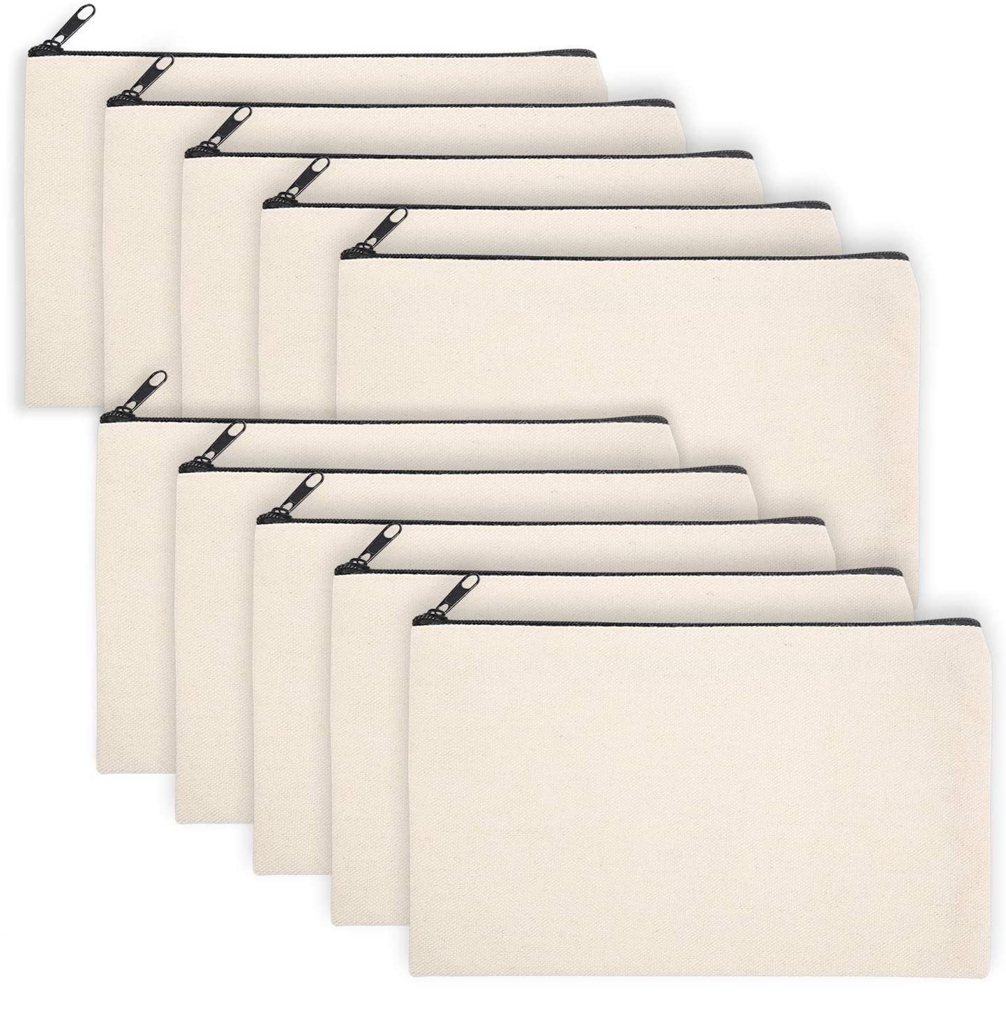 Legigo Canvas Zeedix 10 Pack Blank Diy Craft Bag Pen Case Blank Makeup Bags – Canvas Pencil Bag Cotton Canvas Cosmetic Bag Multi-Purpose Travel Cosmetic Bag