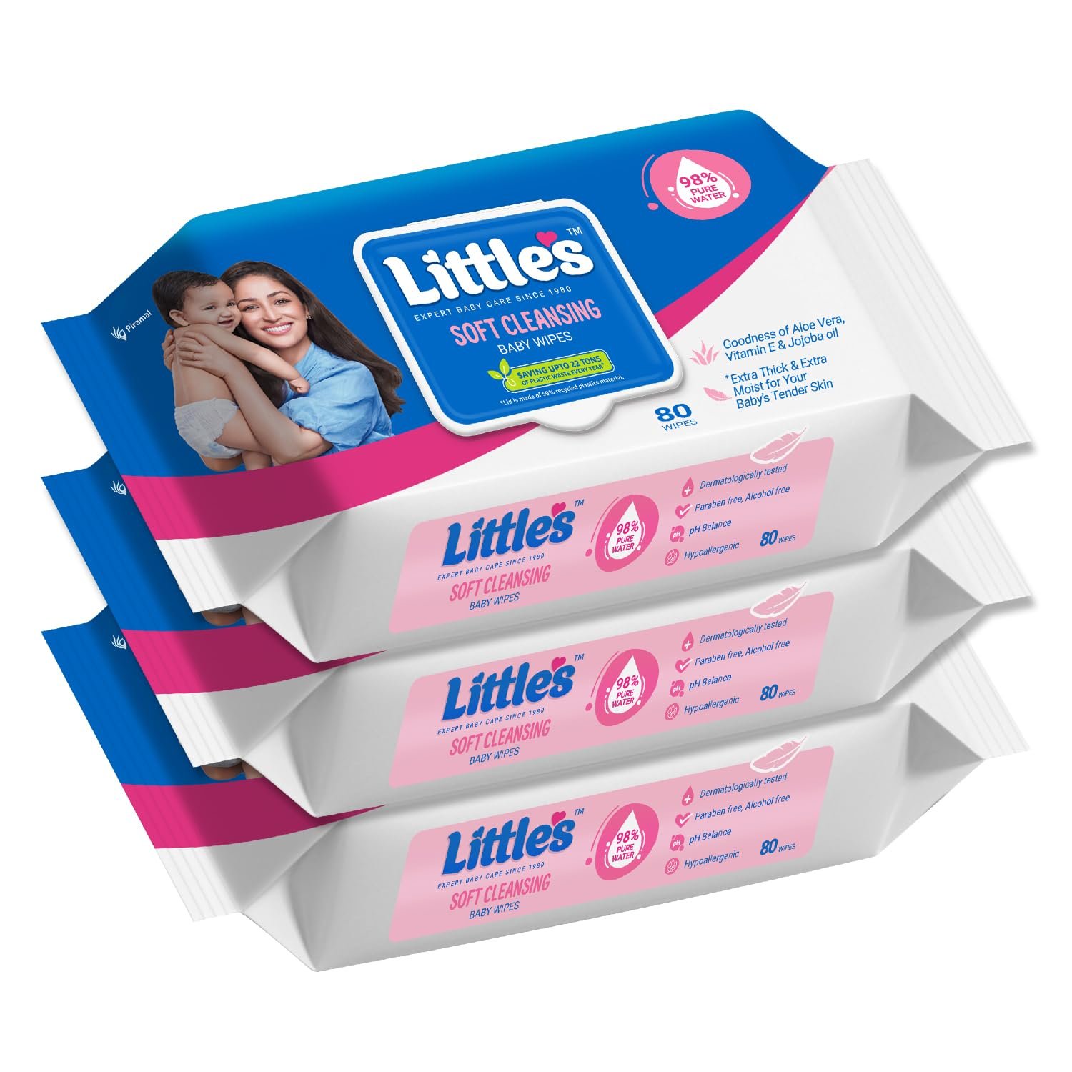 Little’s Soft Cleansing Baby Wipes with Lid | 80 Wipes x Pack of 3 – 240 Wipes | Extra Thick & Moist Wet Wipes for Baby’s | Prevents Rashes & Redness with Goodness of Aloe Vera, Vitamin E & Jojoba Oil