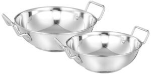 Amazon Brand – Solimo Stainless Steel Induction Bottom Kadhai Set size 22 cm, 27 cm (2 pieces, 2 Liters, and 3.6 Liters)