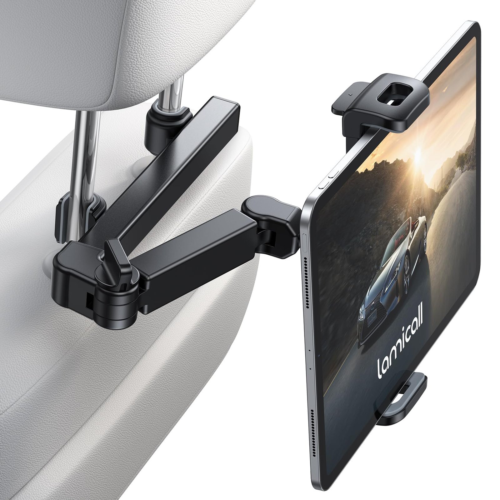 Lamicall Car Headrest Tablet Holder – [ Extension Arm] 2023 Adjustable Tablet Car Mount for Back Seat, Road Trip Essentials for Kids, for 4.7-11″ Tablet Like iPad Pro, Air, Mini, Galaxy, Fire, Black