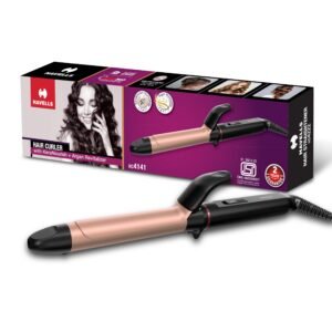 Havells Hair Curler | KeraNourish + Argan Revitalizer | Long Barrel | Anti – Scalding Design |In Built Clamp | For Bouncy Curls | 2 year Guarantee | HC4141