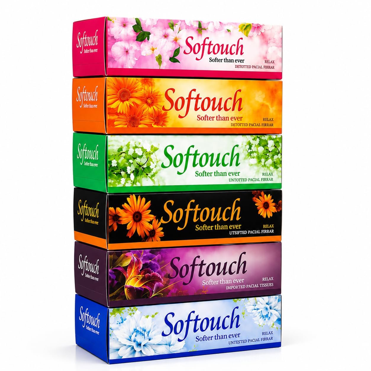 Softouch 2 Ply Facial Tissue Box 100 Pulls Each Pack (200 Sheets) Pack Of 6-600 Pulls Ultra Soft, Highly Absorbent & Skin Friendly Face Tissue Daily Use Tissue Paper (1200 sheets)