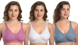 MiEstilo Women’s Cotton Blend Non-Padded Wirefree T-Shirt Bra Combo