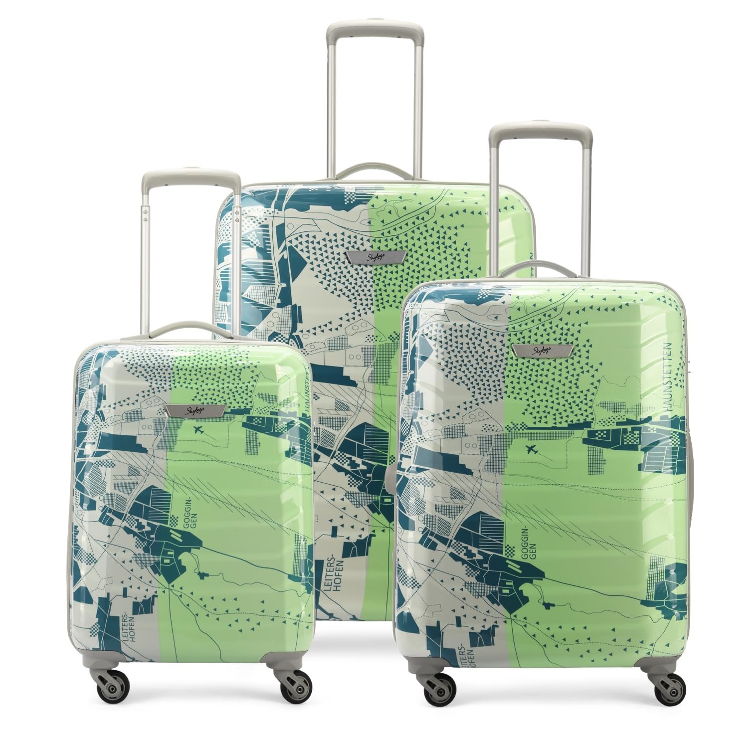 Skybags Trooper Set of 3 (S+M+L) Printed Hard Case Trolley Bags, Green