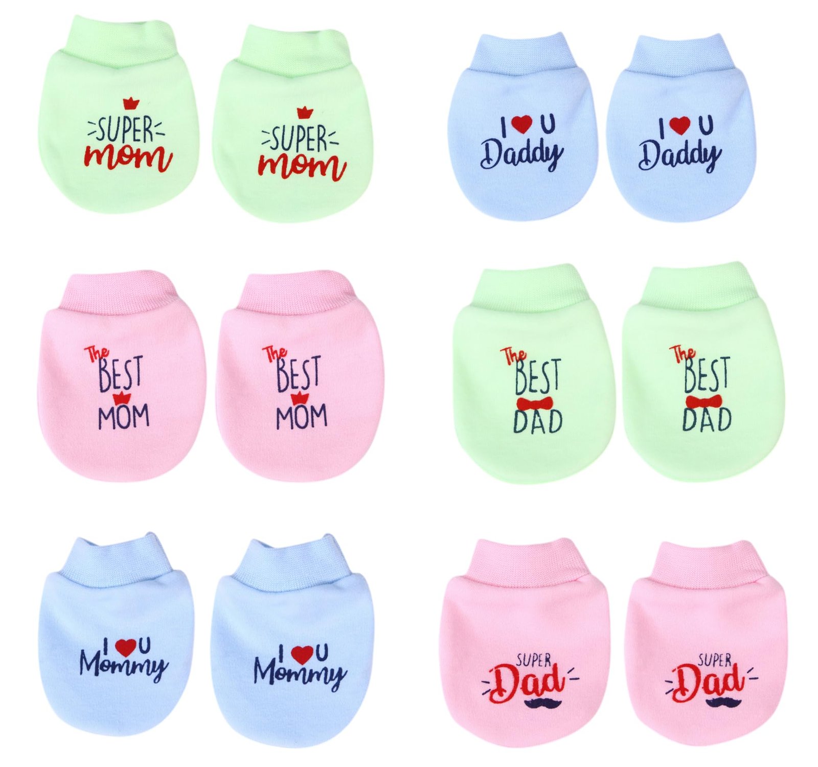 MOM’S DARLING, Pack of 6 Pairs, Cotton Mittens for new born baby 0-6 months | Baby Hand Gloves | New born baby products all | Design-Same as in Image.