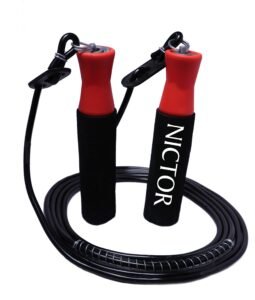 NICTOR Fitness Jumping Adjustable Skipping Rope for Gym Training Exercise and Workout, Weightloss – Ideal for Men & Women (Red & Black) Material: Polyvinyl Chloride