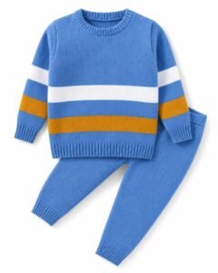 Stylish Baby Boys Knit Sweater and Trouser Set, Sky Blue Striped Woolen