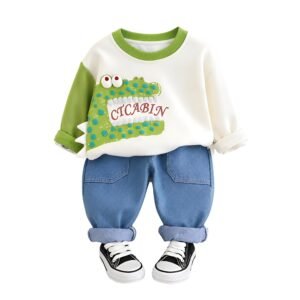 Googo Gaaga Unisex Kid Cotton Printed Clothing Set, Bubble Dino Print, Full Sleeve T-Shirt & Jogger, Soft Outfit, Casual Wear, Gift, Comfortable, Everyday Wear