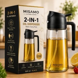 Misamo Enterprise 2-in-1 Oil Dispenser & Sprayer for Kitchen, 500ml, Black