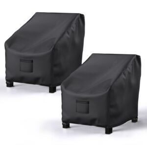 Patio Chair Covers for Outdoor Furniture Waterproof 2 Pack, 600D Heavy Duty Oxford Cloth, Large for Lounge Lawn Deep Seat Black 38″ W x 31″ D x 29″ H