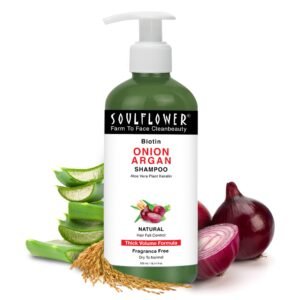 Soulflower Biotin Onion Sulphate Free Shampoo | For Hair Growth, Anti Hair Fall, Strong roots with Keratin, Argan Oil, Green Tea, Shikakai & Reetha for Men & Women for All Hair | 300ml (Pack of 1)