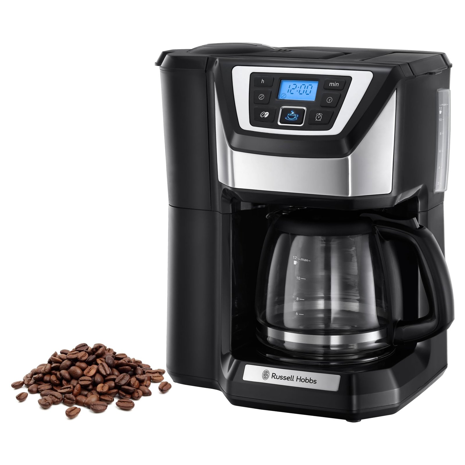 Russell Hobbs Victory Grind & Brew Coffee Maker with Digital Grinder | Bean to Cup Filter Coffee Machine | 1.5L Glass Jug, 12 Cups | 24-Hour Programmable | WhirlTech Technology | 2 Year Warranty
