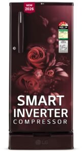 LG 185 L, 4 Star, Smart Inverter, Direct Cool Single Door Refrigerator (GLD1945ZOSE, Scarlet Euphoria, Base stand with Drawer)