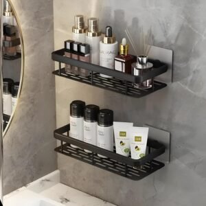 THE SR BRAND Self-Adhesive Multipurpose Wall Mounted Bathroom Shelves|Space-Saving Storage Organizer Racks for Bathroom and Kitchen Accessories|Stylish Wall Stand for Home,Office Use (Black-Pack of 1)