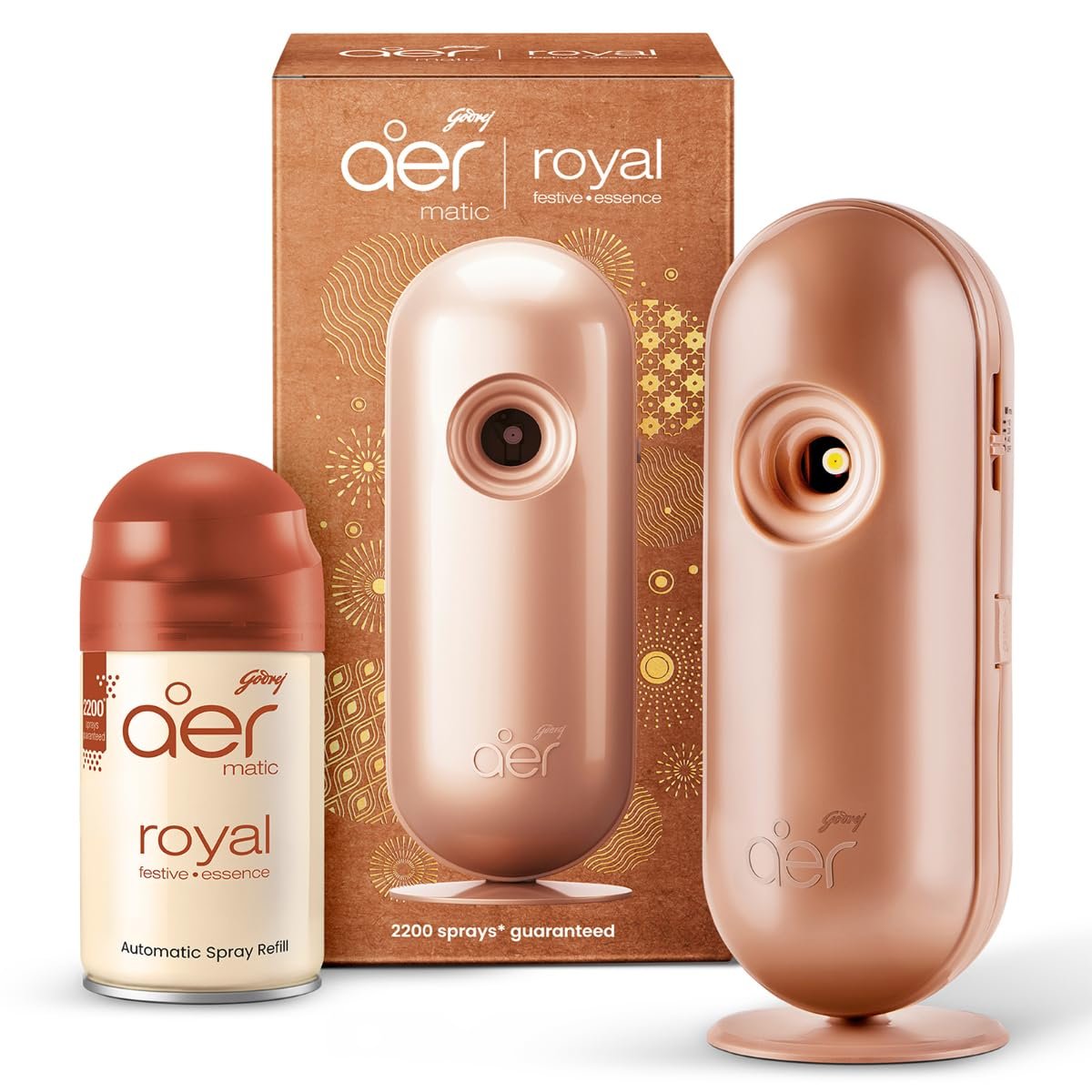 Godrej aer Matic Kit (Machine + 1 Refill) – Automatic Room Fresheners with Flexi Control Spray | Royal Vanilla Essence | 2000 Sprays Guaranteed | Lasts up to 60 days (210ml)