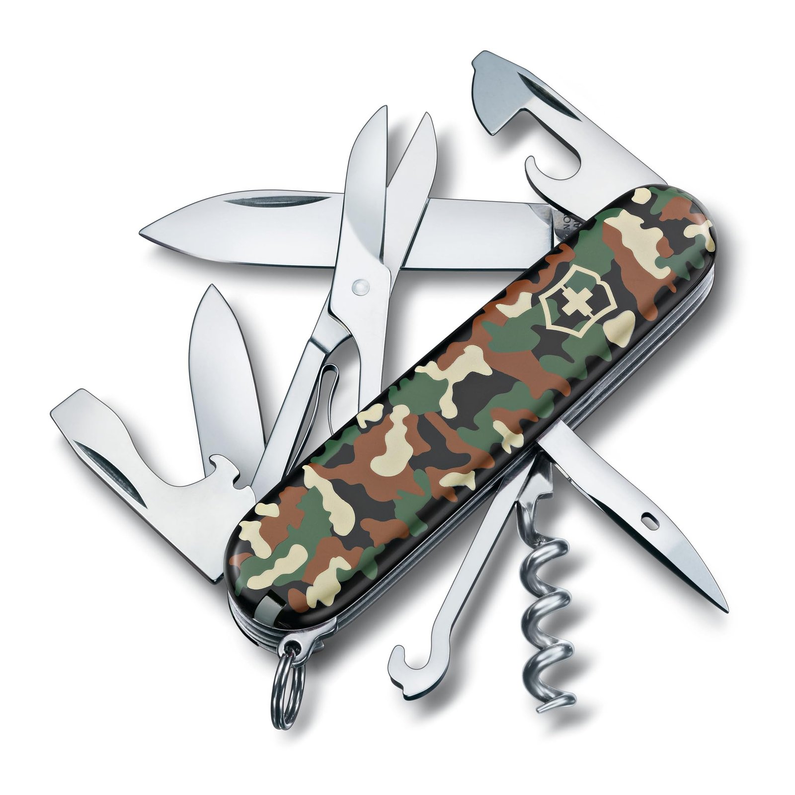 Victorinox Swiss Army Knife – Climber – 14 Functions, Multitool – Green Camouflage, 91 mm