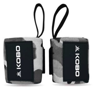 Kobo Camouflage Grey Wrist Wraps with Thumb Loop – Professional Wrist Support Braces for Men & Women – Weight Lifting Cross Fitnesspowerliftingstrength Training