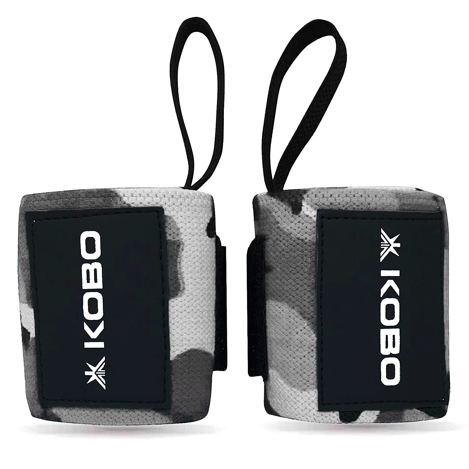 Kobo Camouflage Grey Wrist Wraps with Thumb Loop – Professional Wrist Support Braces for Men & Women – Weight Lifting Cross Fitnesspowerliftingstrength Training