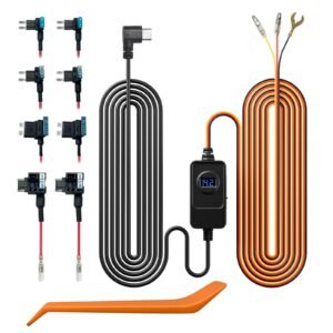 REDTIGER Dash Cam Acc Multi-Size Hardwire Kit with Voltage Display for F9(Lite)/F17(Elite)/F77/A4/A3/A6/F7N Series Mini Dash Cam, USB C Power Port, 24H Parking Monitoring with Low Voltage Protection