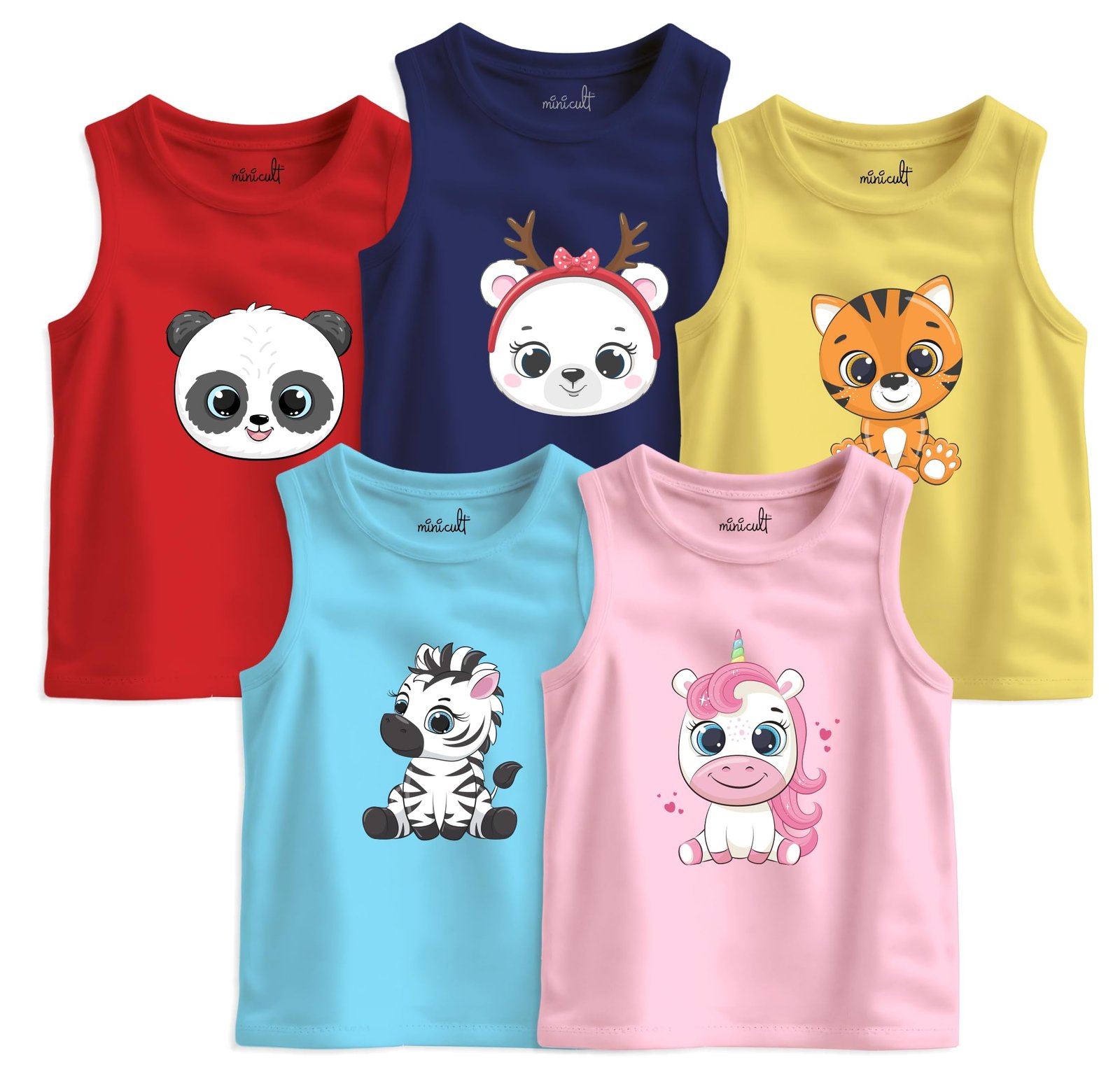 minicult Basics Cotton Baby Vests in Solid Colors (Multicolour)(Pack of 5)(0-3 MTS)