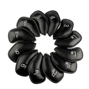 Craftsman Golf 12pcs Thick Synthetic Leather Golf Iron Head Covers Set Headcover Fit All Brands Titleist, Callaway, Ping, Taylormade, Cobra, Nike, Etc.