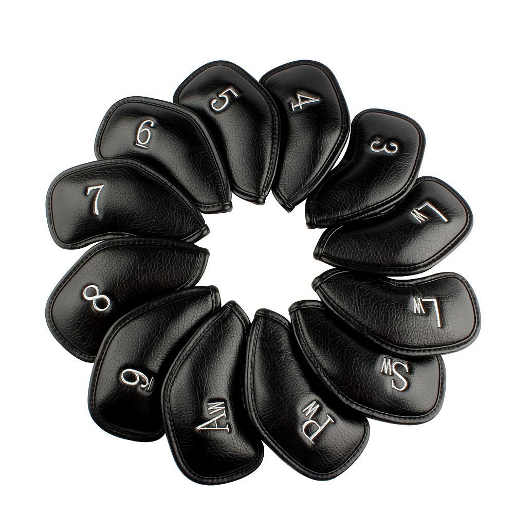 Craftsman Golf 12pcs Thick Synthetic Leather Golf Iron Head Covers Set Headcover Fit All Brands Titleist, Callaway, Ping, Taylormade, Cobra, Nike, Etc.
