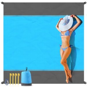 EASYFUN Beach Blanket Sandproof Oversized, 79”×83” Extra Large Beach Mat, Portable Picnic Mat for Travel Camping Hiking, Lightweight Beach Essentials Family Water Resistant Mat