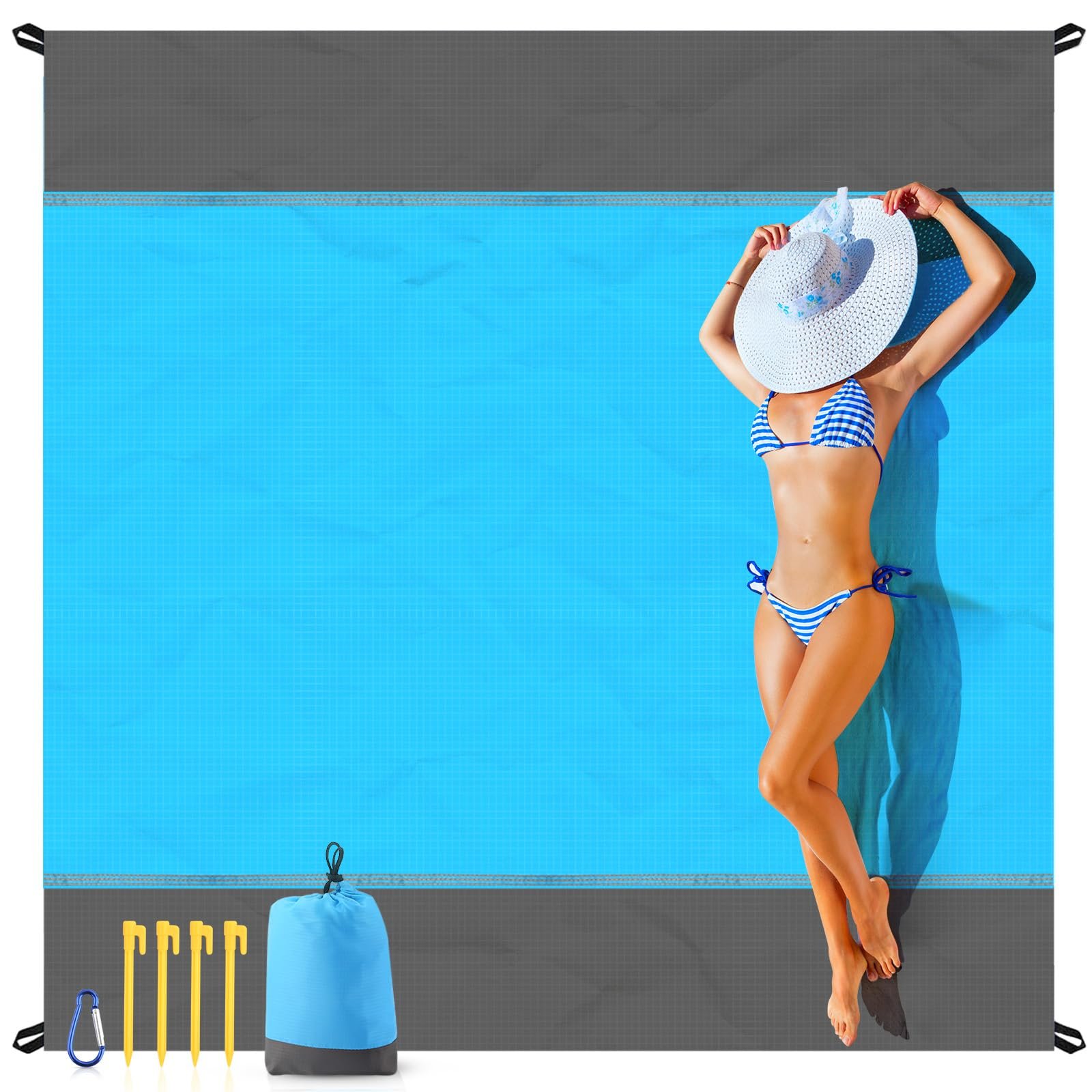 EASYFUN Beach Blanket Sandproof Oversized, 79”×83” Extra Large Beach Mat, Portable Picnic Mat for Travel Camping Hiking, Lightweight Beach Essentials Family Water Resistant Mat