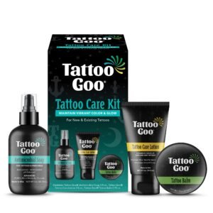 Tattoo Goo Aftercare Kit – Antimicrobial Soap, Balm, and Lotion for Color Enhancement + Quick Healing – Vegan, Cruelty-Free, Petroleum-Free (3 Piece Set)